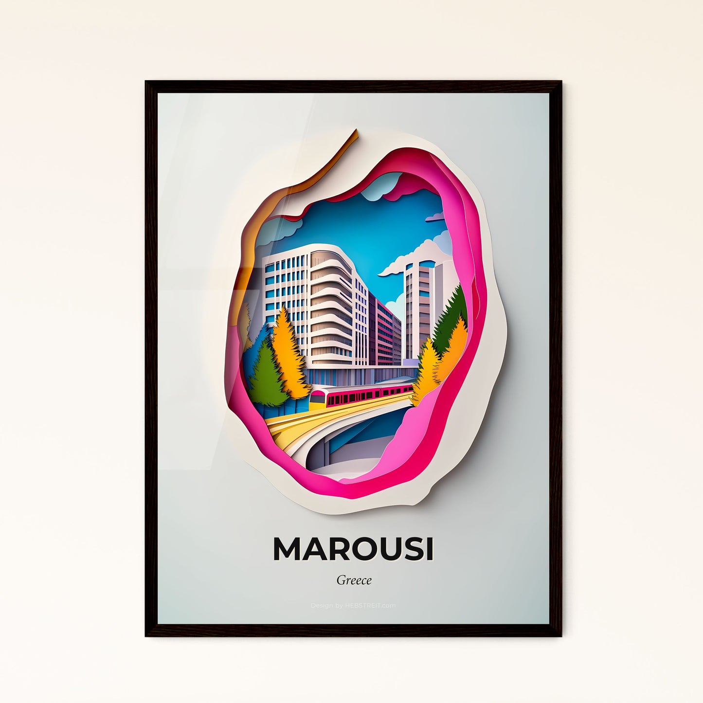 Vivid Marousi, Greece - a paper cut of a city with a train going through it