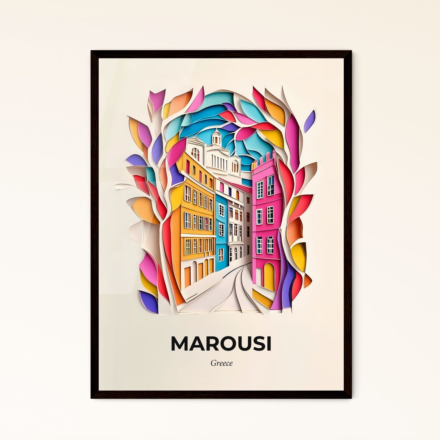 Vivid Marousi, Greece - a paper cut of a city with a clock tower