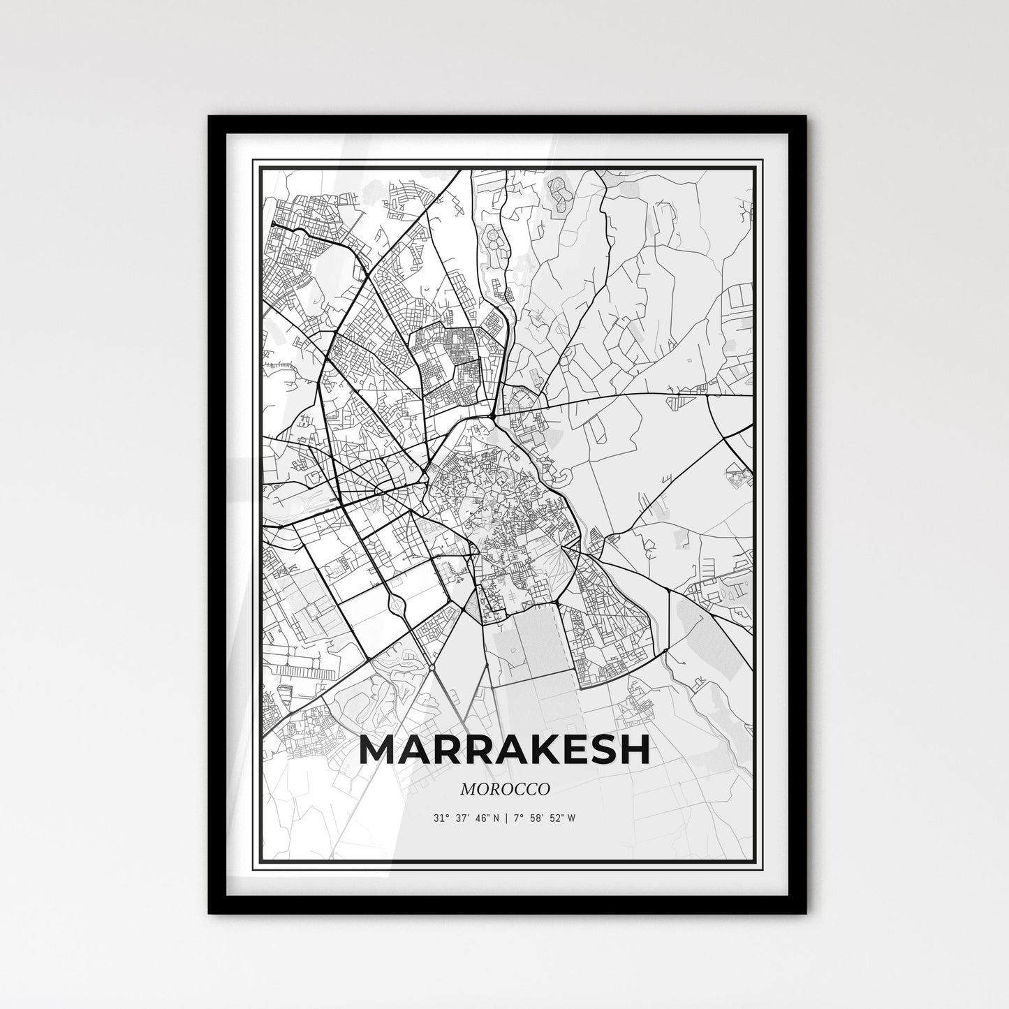 Marrakesh Morocco - Scandinavian Style City Map for Modern Home Decor