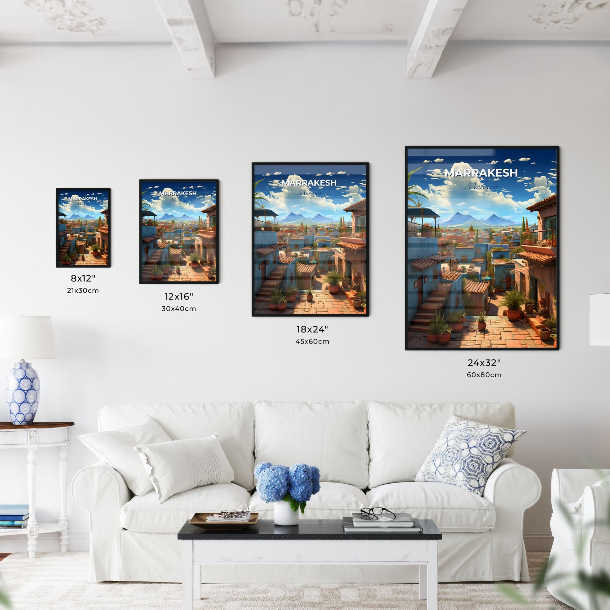Vibrant Marrakesh Morocco Skyline Painting with Mountain Default Title
