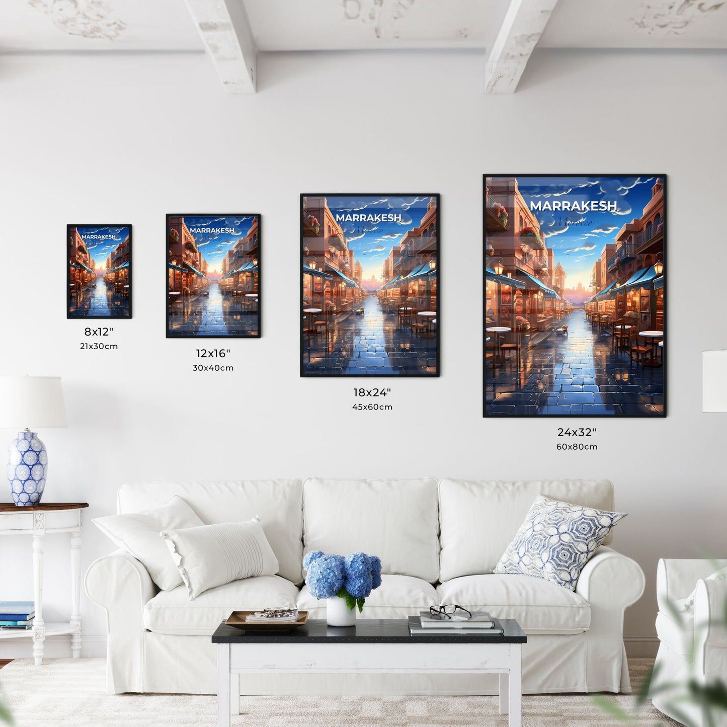 Artistic Marrakesh Skyline - Vibrant Painting with Street Scene and Outdoor Seating Default Title