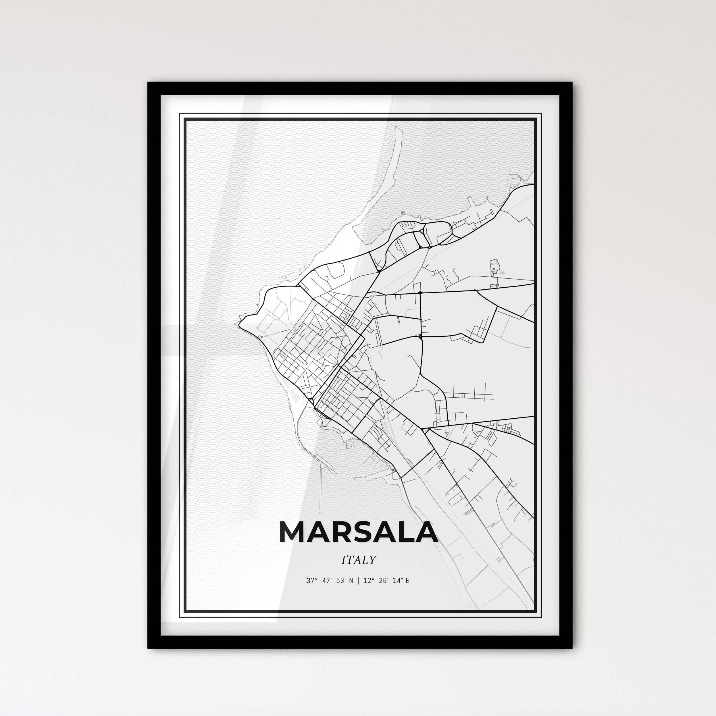 Marsala Italy Map - Black and White Art Print – HEBSTREIT