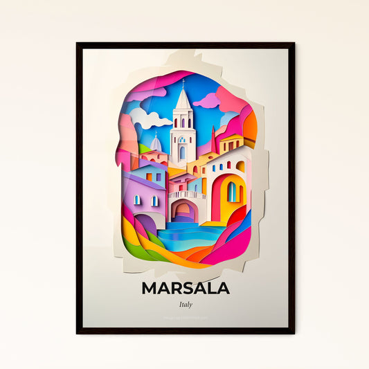 Vivid Marsala, Italy - a paper cut of a city with a clock tower