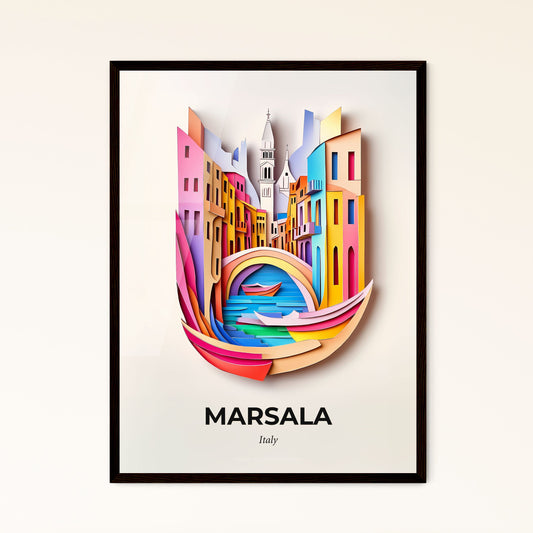 Vivid Marsala, Italy - a paper cut of a city with a bridge