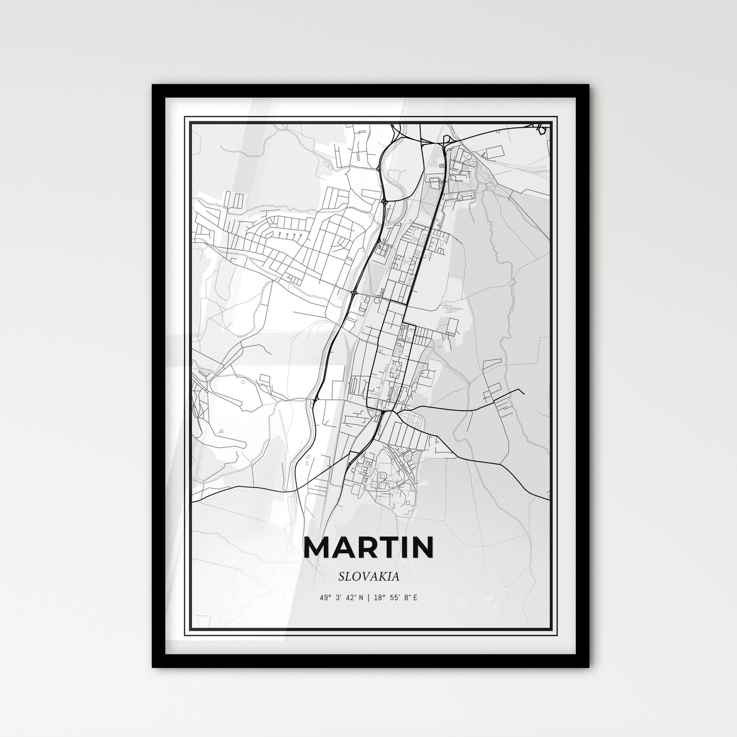 Martin Slovakia - Scandinavian Style City Map for Modern Home Decor