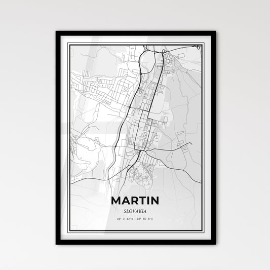 Martin Slovakia - Scandinavian Style City Map for Modern Home Decor