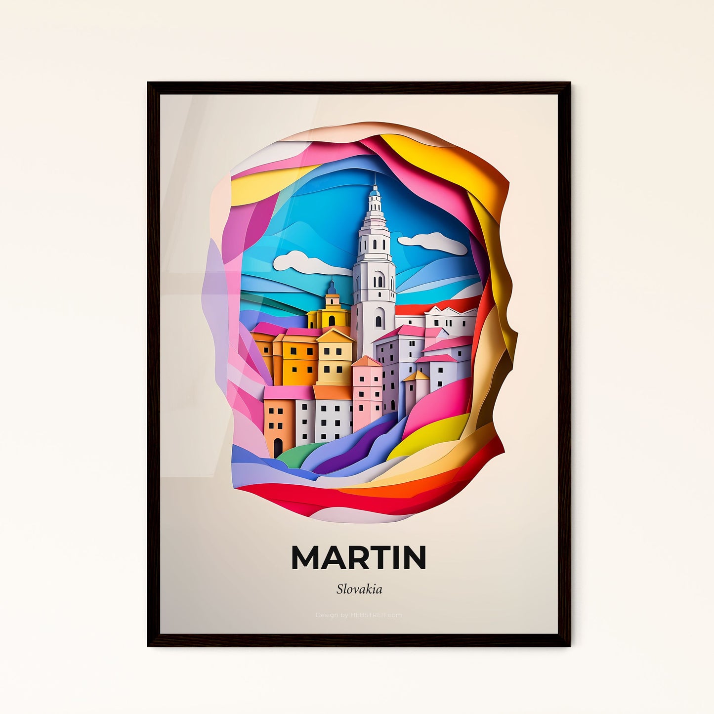 Vivid Martin, Slovakia - a paper cut of a city with a clock tower