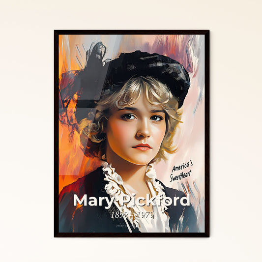 Portrait of Mary Pickford, 1892 - 1979. Impressionistic painting of a woman in a hat.