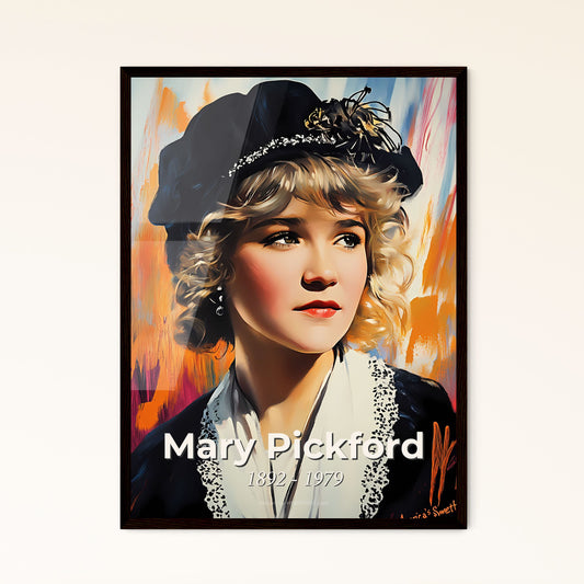 Portrait of Mary Pickford, 1892 - 1979. Impressionistic painting of a woman in a hat.