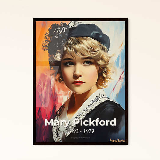 Portrait of Mary Pickford, 1892 - 1979. Impressionistic painting of a woman in a hat.