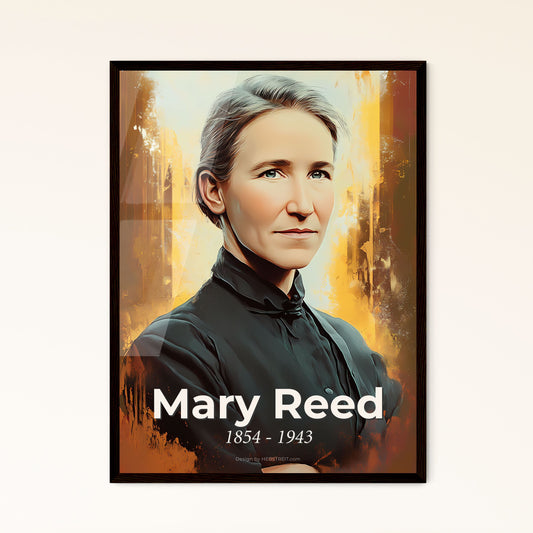 Portrait of Mary Reed, 1854 - 1943. Impressionistic painting of a woman in a black shirt.