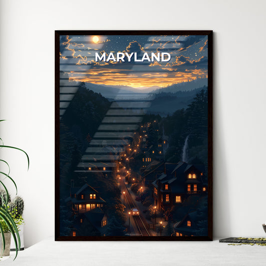 Maryland Art Painting Cityscape Roadside Lights Vibrant Canvas Print Poster