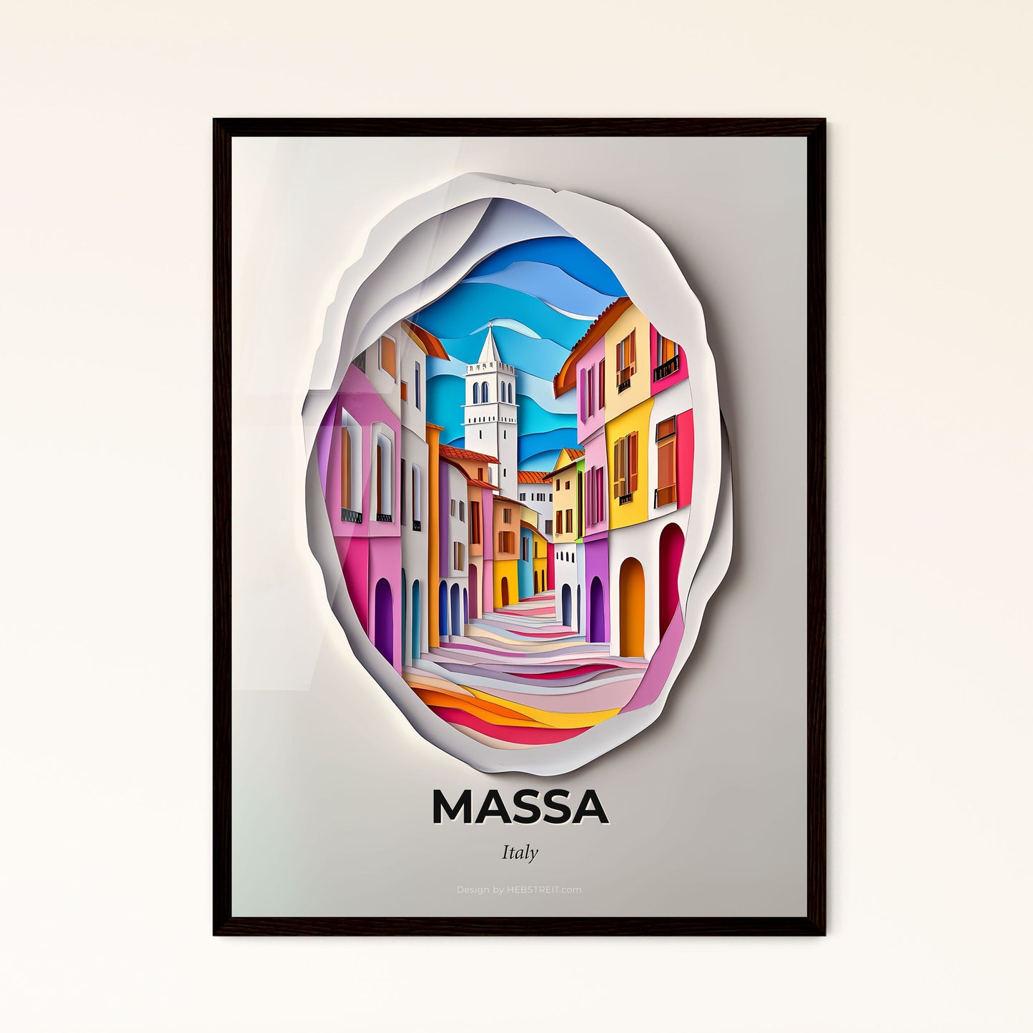 Vivid Massa, Italy - a paper cut of a city street with a clock tower