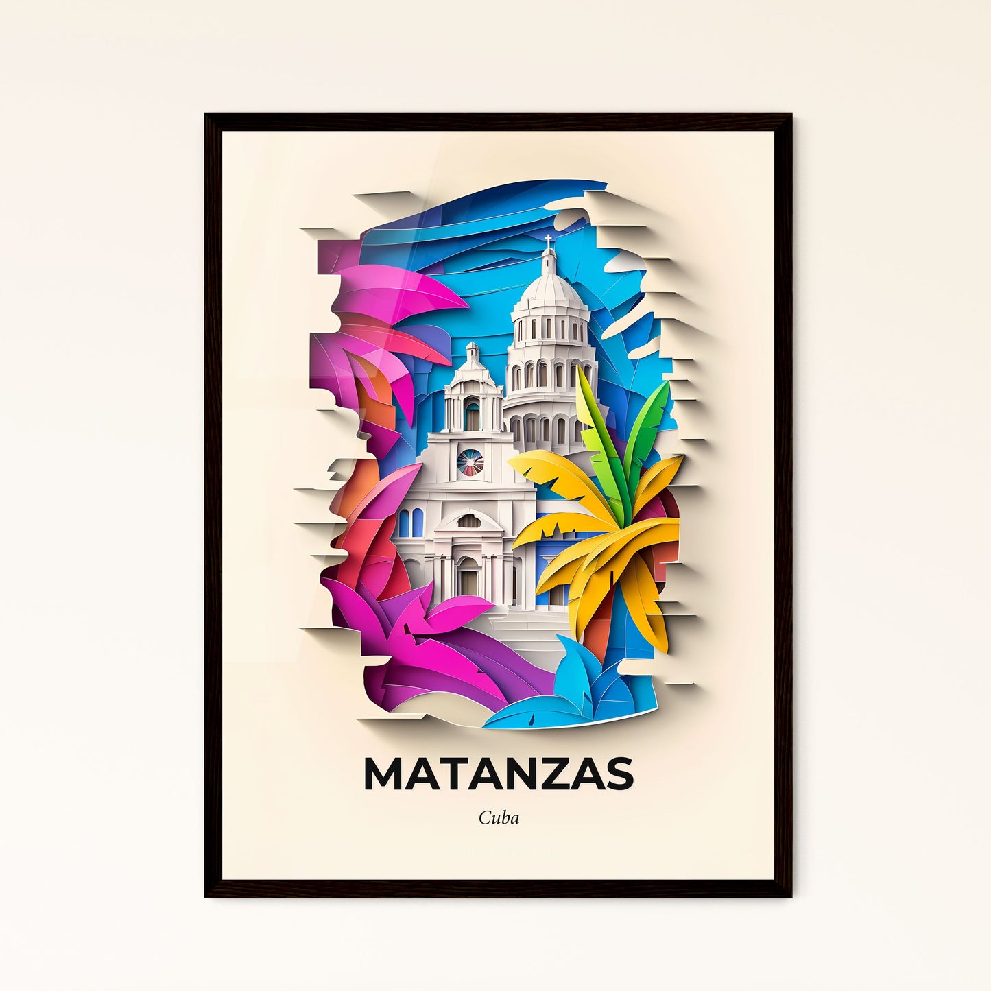 Vivid Matanzas, Cuba - a paper cut of a building with a palm tree