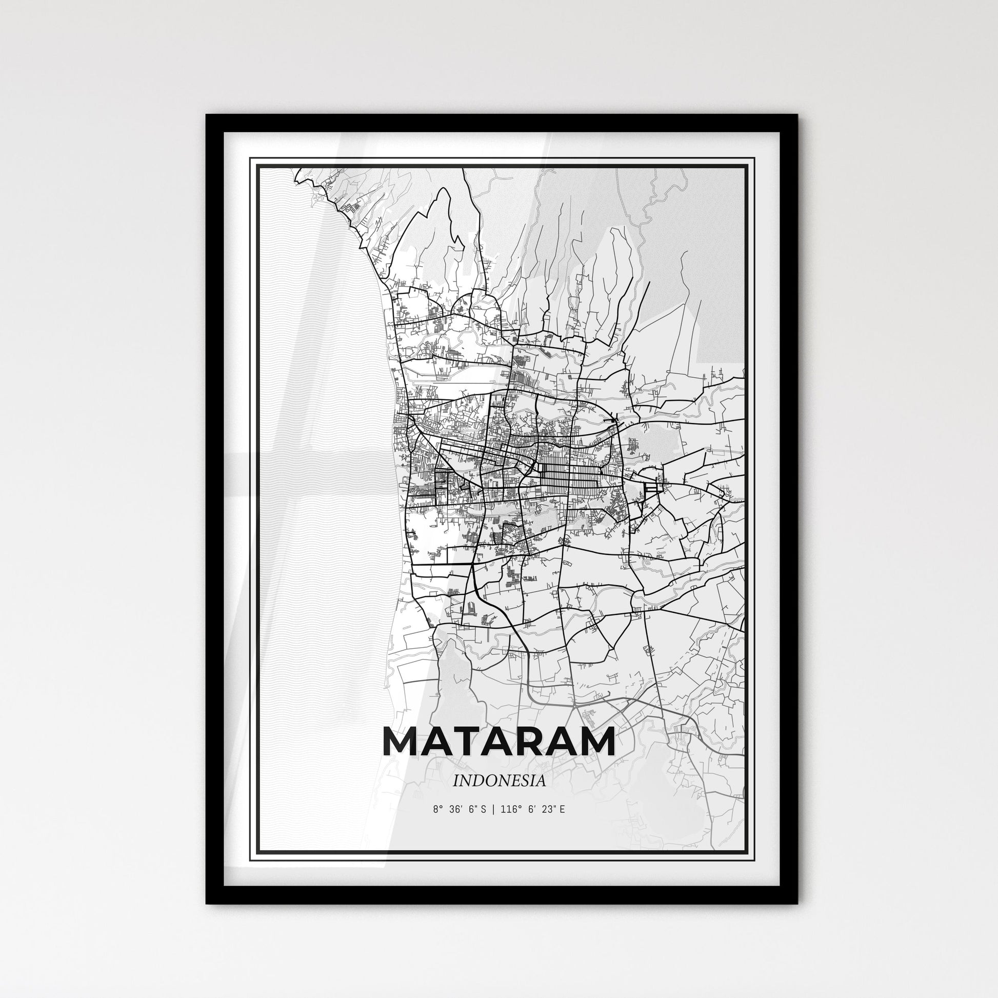 Mataram Indonesia - Scandinavian Style City Map for Modern Home Decor