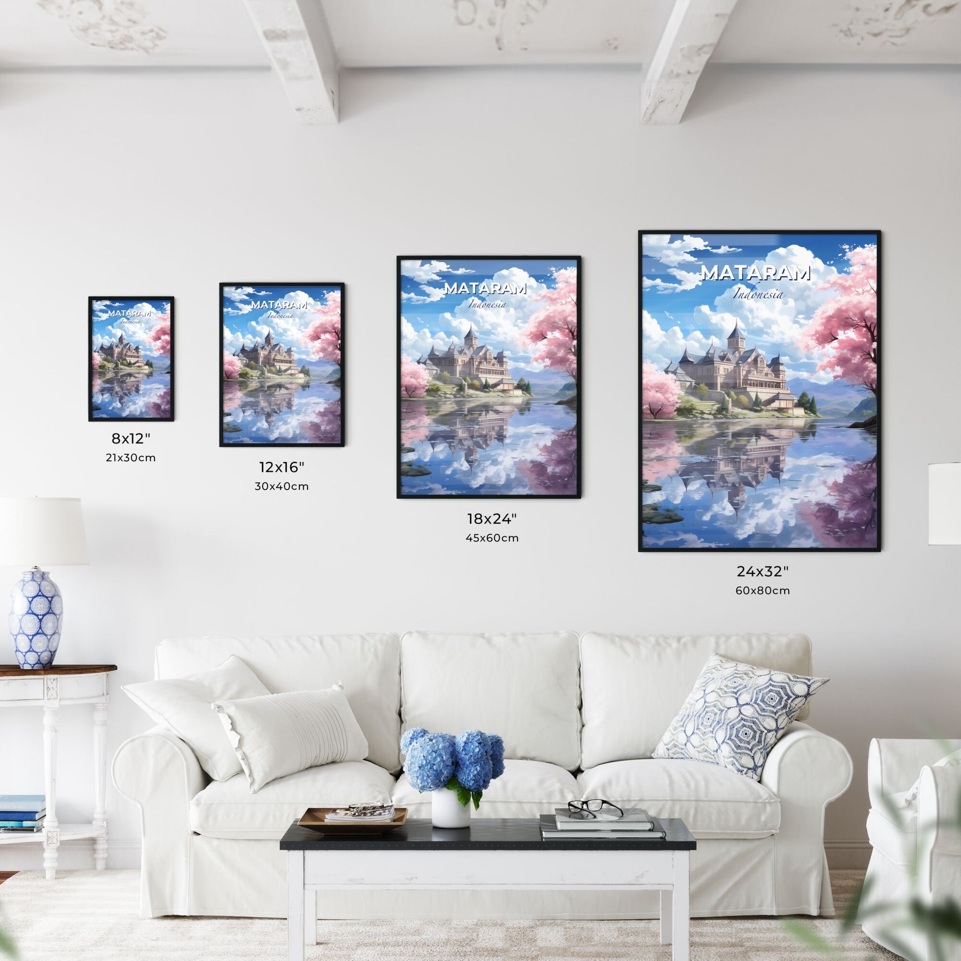 Vibrant Digital Painting of Mataram Indonesia Skyline with Castle on Water Default Title