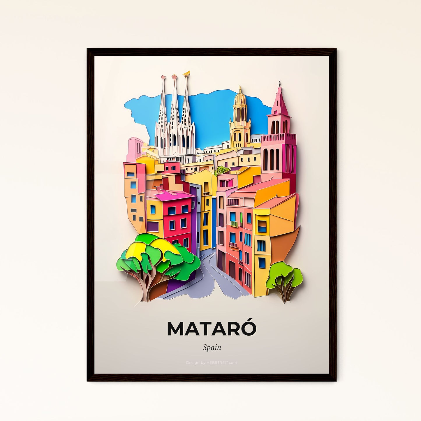 Vivid Mataró, Spain - a paper cut of a city with a tree