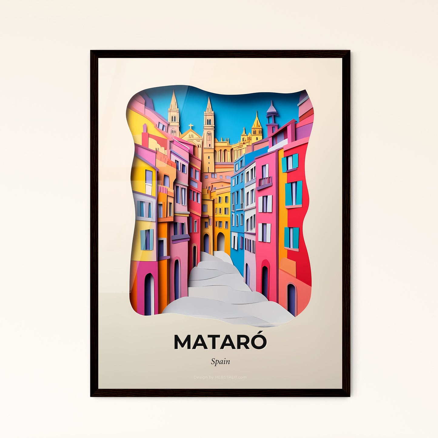 Vivid Mataró, Spain - a paper cut of a city with a clock tower