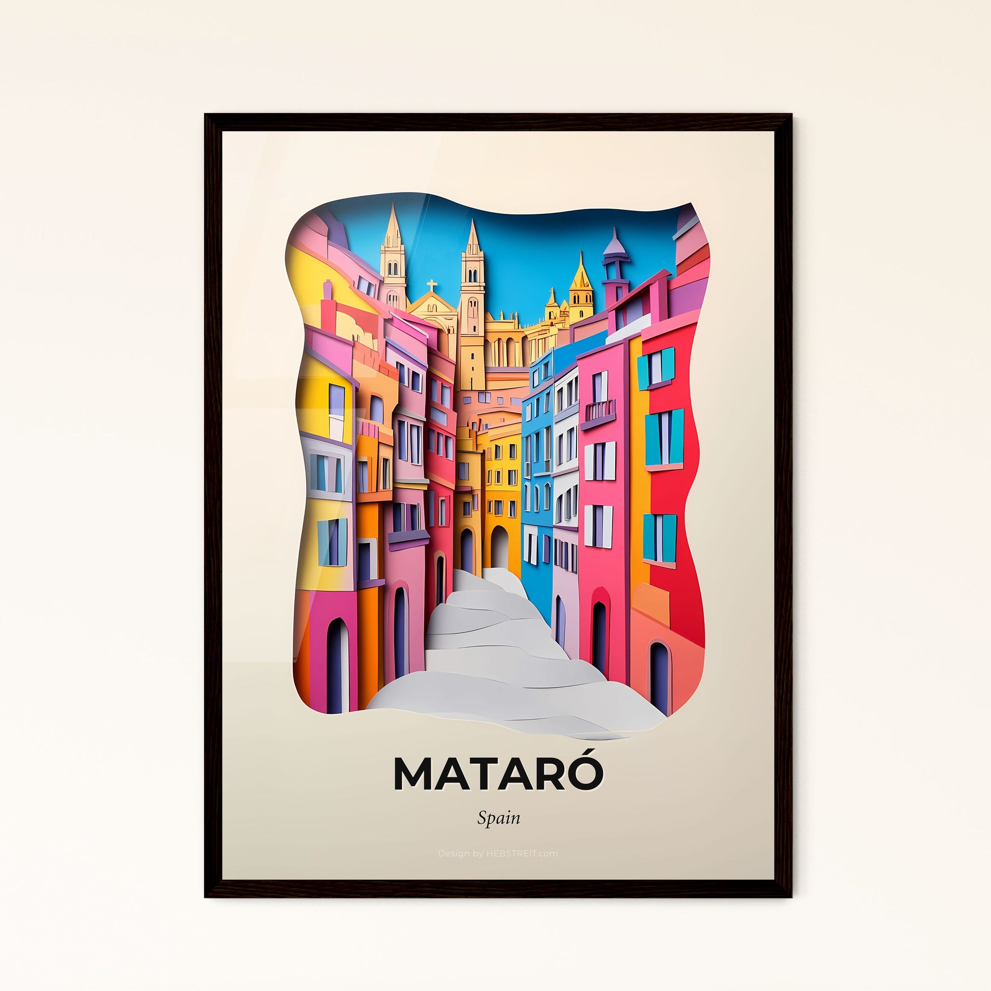 Vivid Mataró, Spain - a paper cut of a city with a clock tower