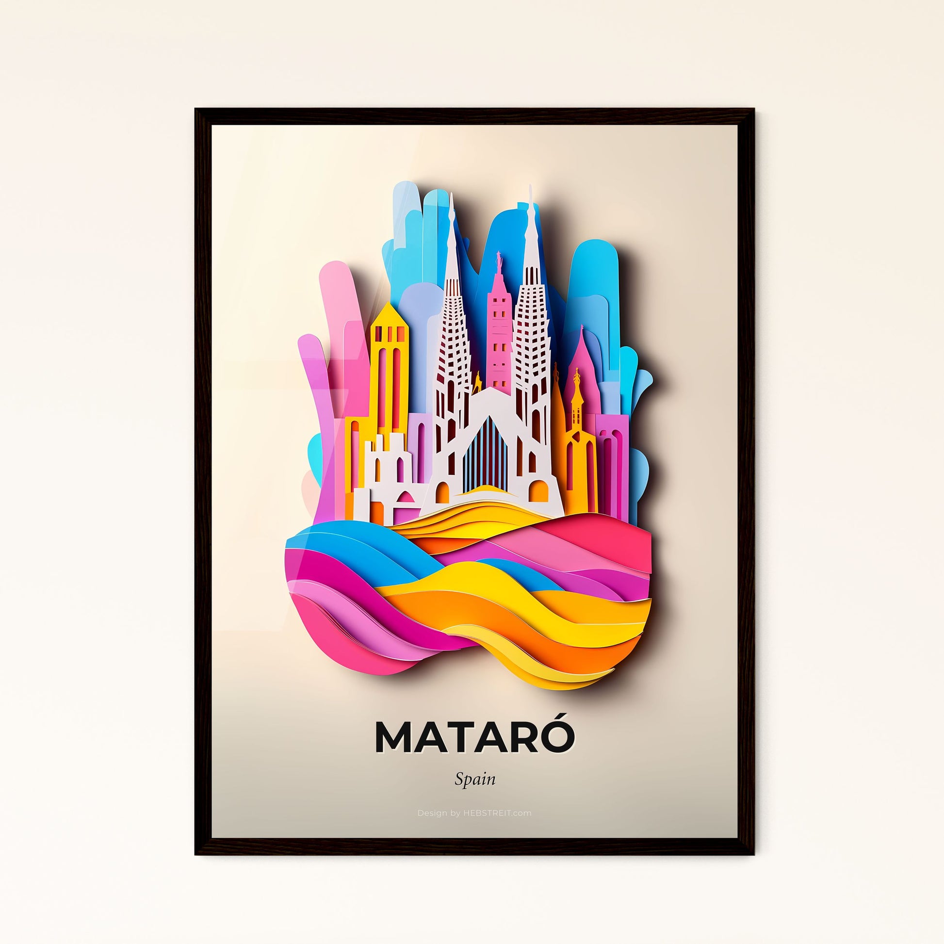 Vivid Mataró, Spain - a paper cut of a city with a rainbow wave