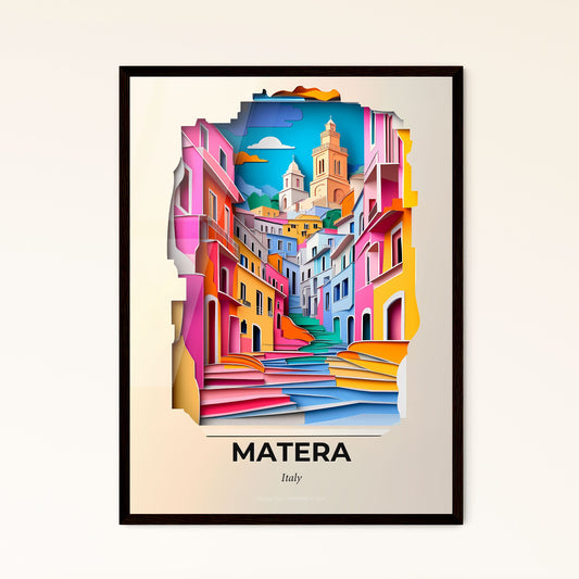 Vivid Matera, Italy - a colorful city with a steeple and a clock tower