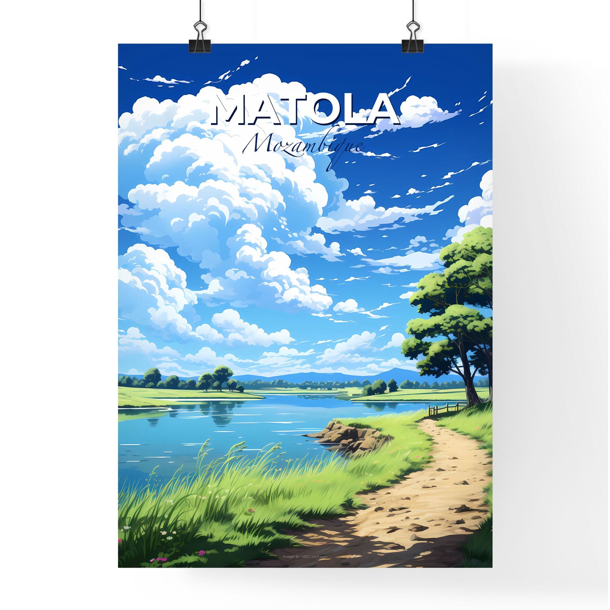 Matola Mozambique Skyline Painting | Vibrant Brushstroke Artwork | Path Leading to Lake Default Title