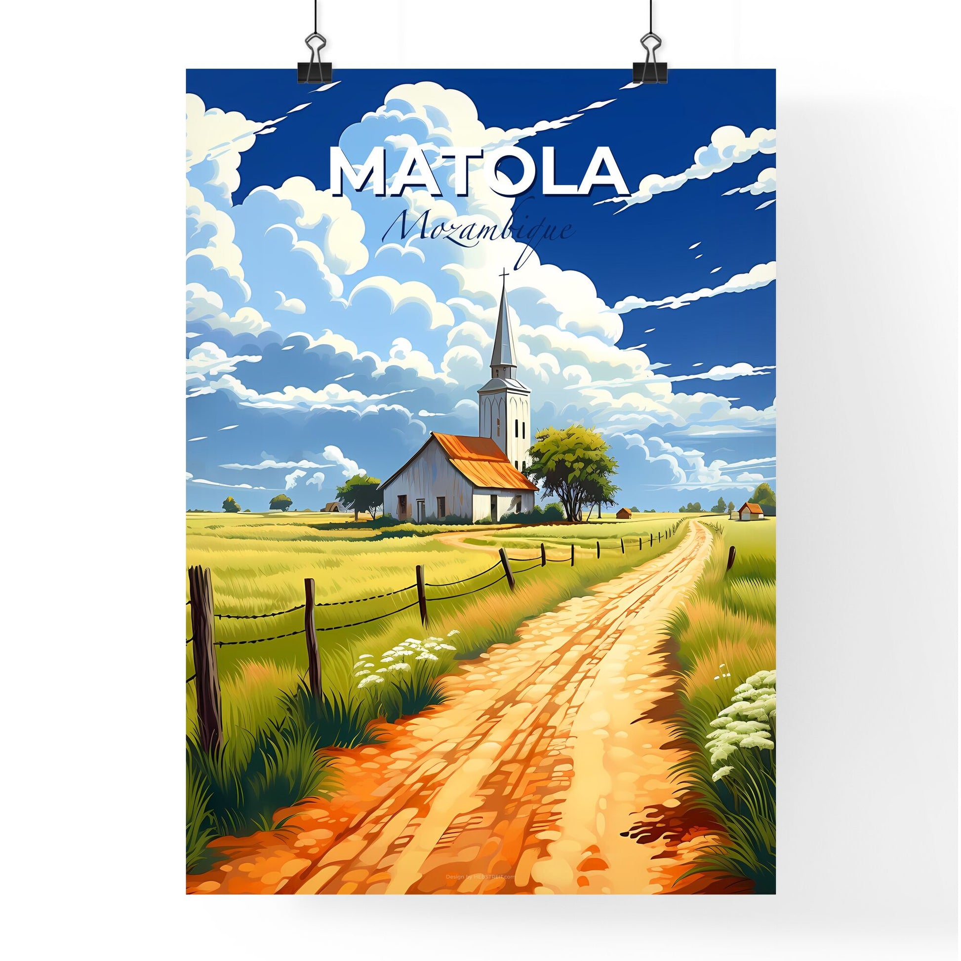 Matola, Mozambique Cityscape Painting: Artful Dirt Road to Church Default Title