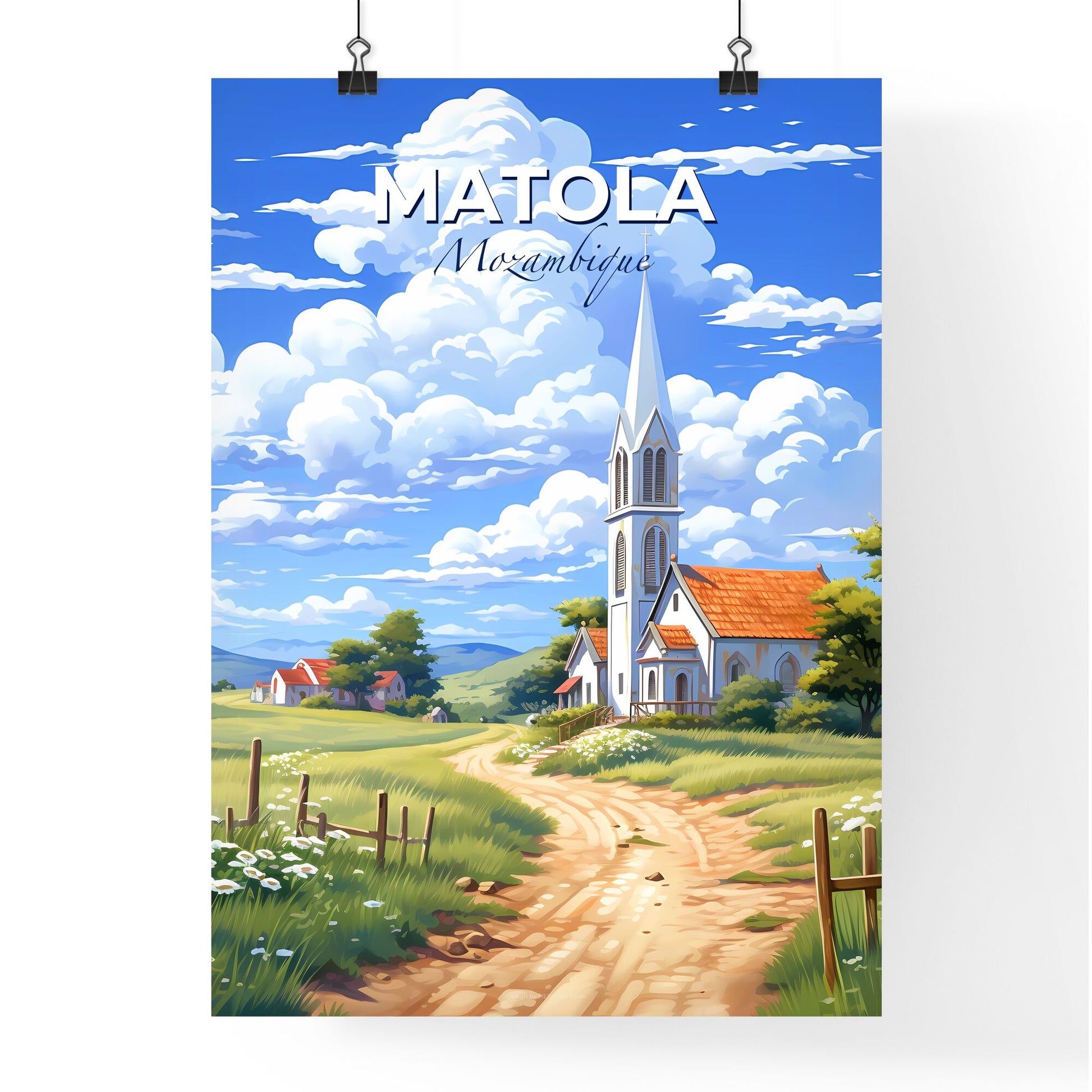 Matola Mozambique Skyline Colorful Church Painting Art Field Default Title