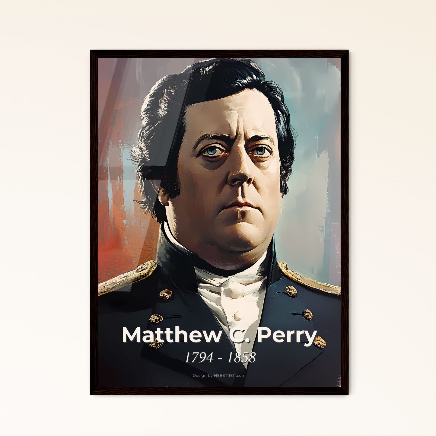 Portrait of Matthew C. Perry, 1794 - 1858. Impressionistic painting of a man in a military uniform.