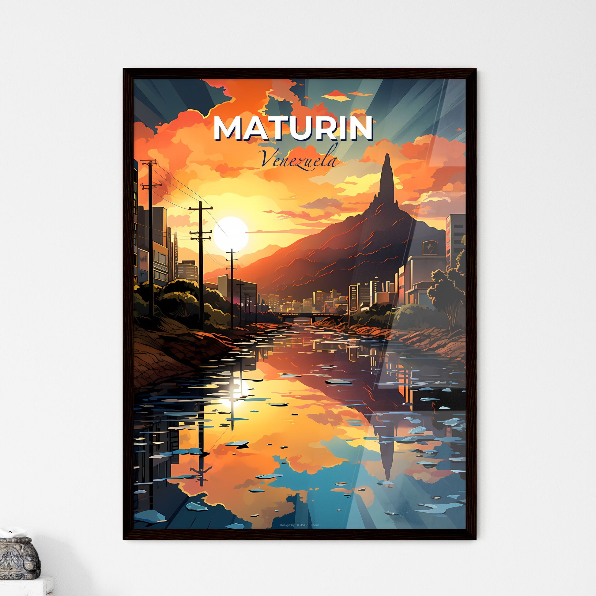 Colorful Maturin Venezuela City Skyline Painting with River and Mountain Background Default Title