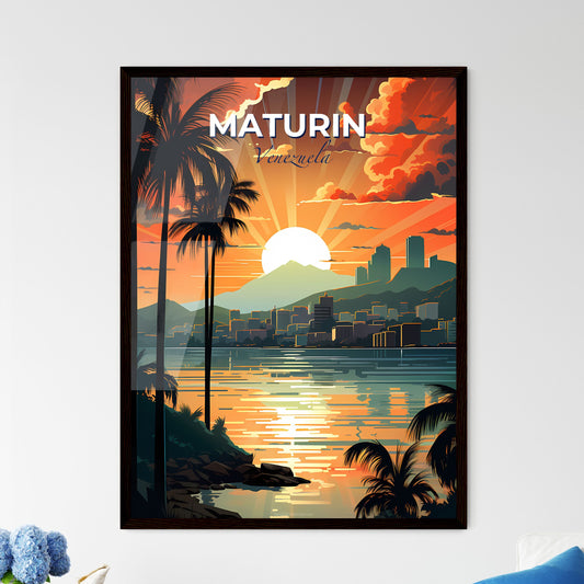 Venezuelan City Skyline in Sunset Hues: Maturin Panorama Emphasizing Artistic Interpretation Default Title