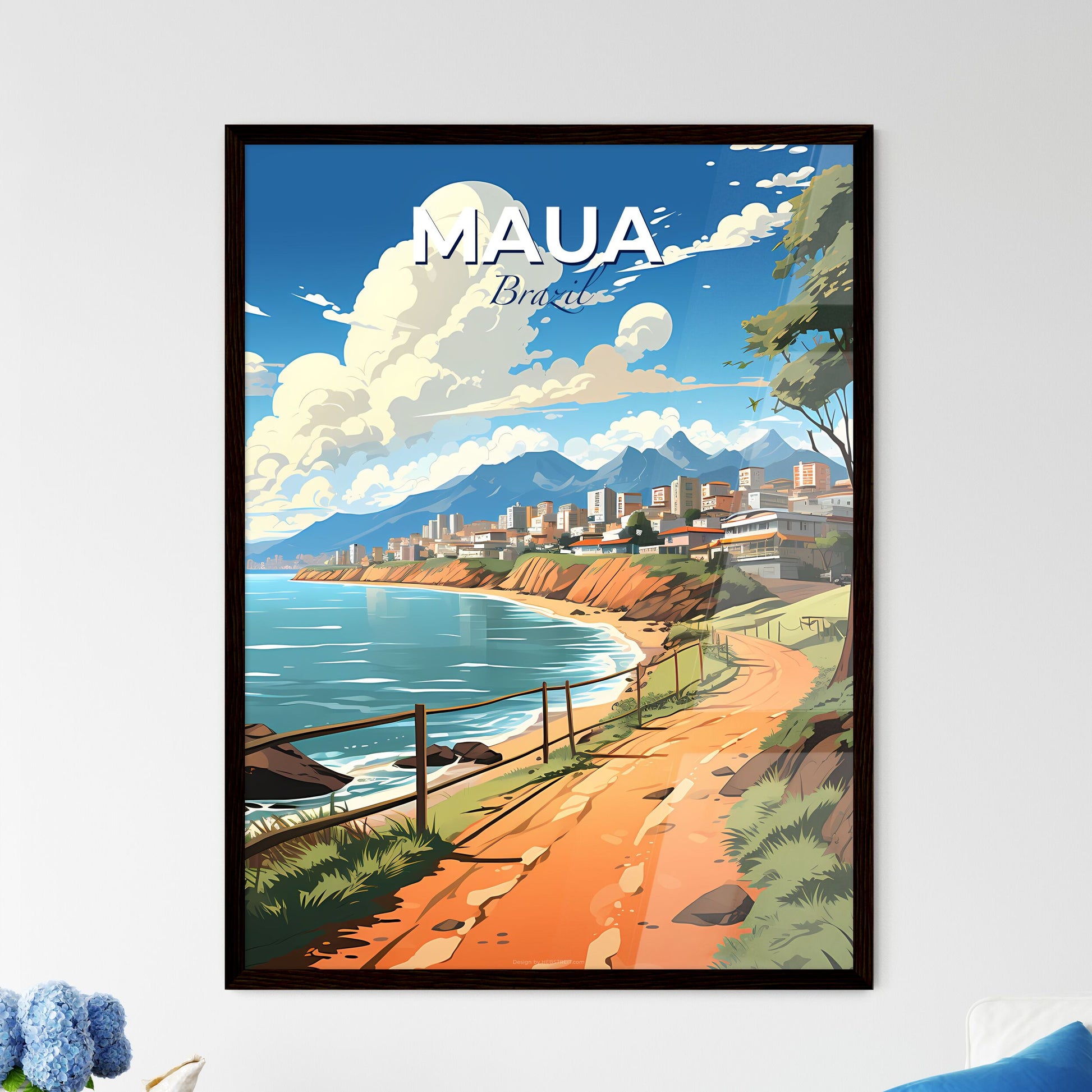 Vibrant Art Painting Depicting a Serene Beach City Skyline by the Water Default Title