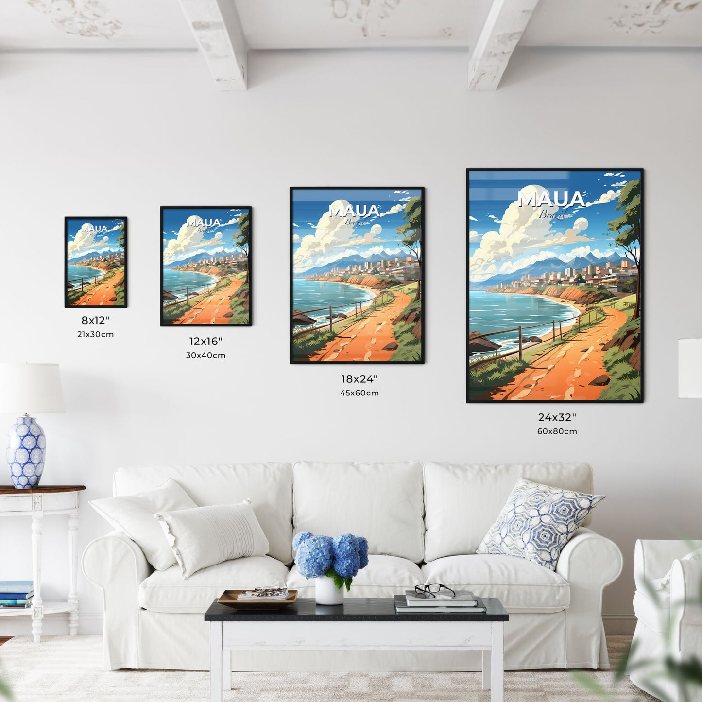 Vibrant Art Painting Depicting a Serene Beach City Skyline by the Water Default Title