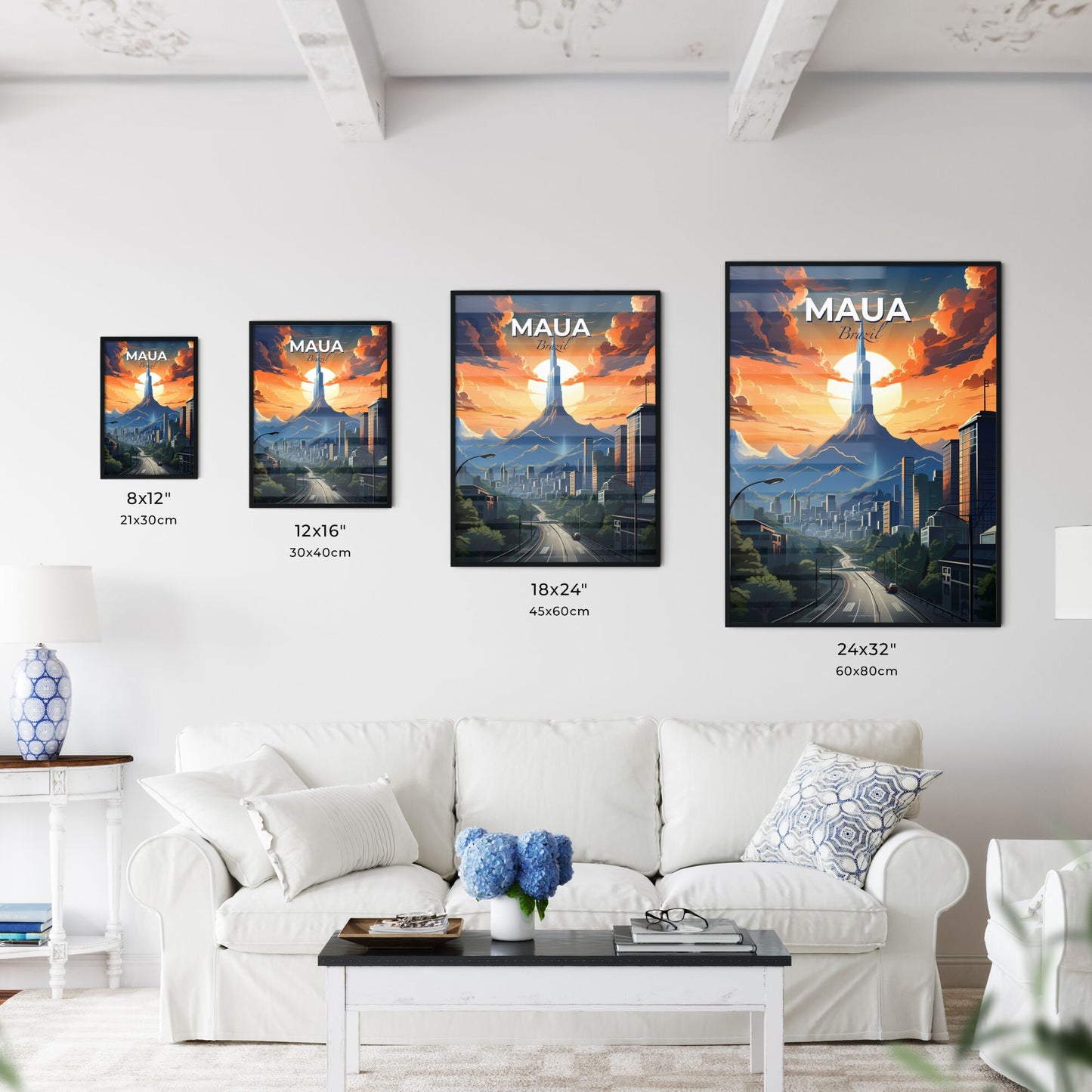 Vibrant Urban City Skyline Canvas Painting with Mountains and Bold Brushstrokes Default Title