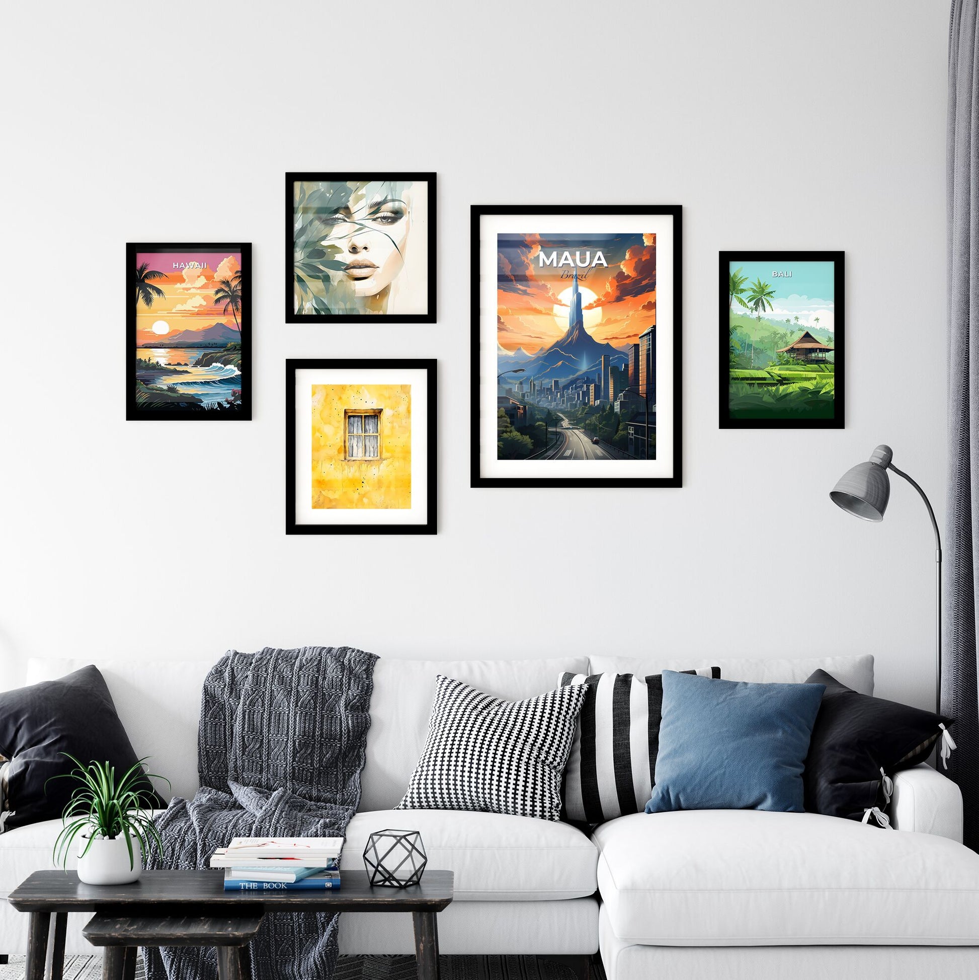 Vibrant Urban City Skyline Canvas Painting with Mountains and Bold Brushstrokes Default Title