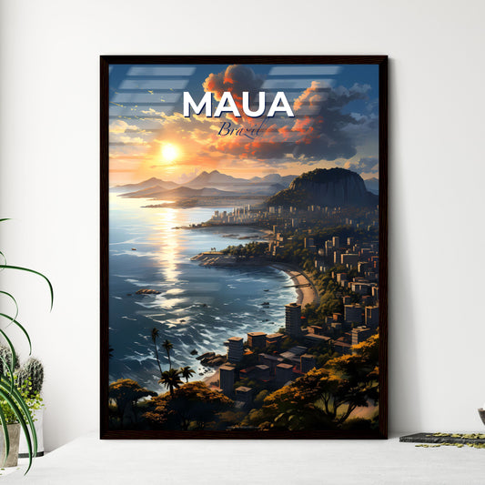 Vibrant Art Deco Cityscape Painting Depicting Maua Brazil Skyline by Coastal Waters Default Title