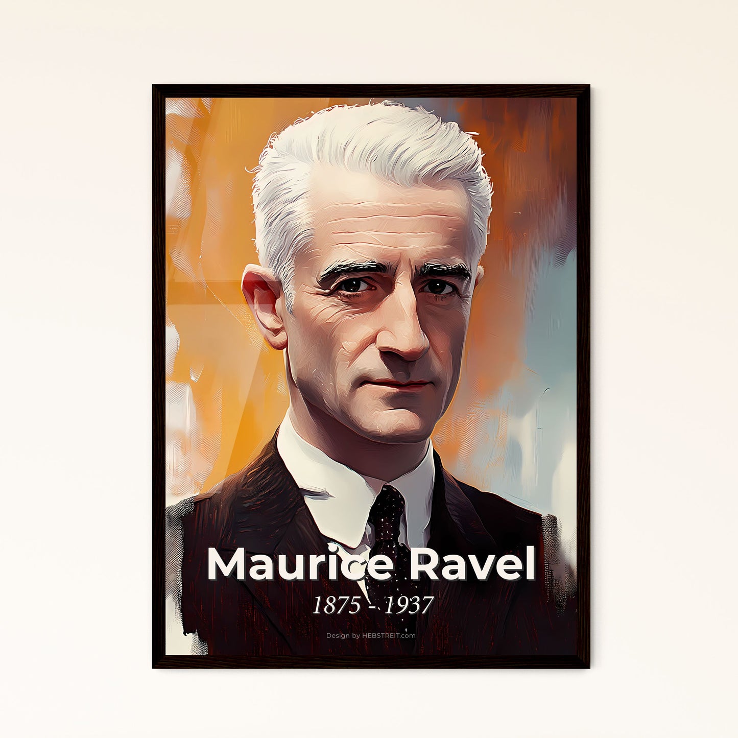 Portrait of Maurice Ravel, 1875 - 1937. Impressionistic painting of a man in a suit.