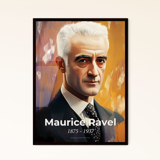 Portrait of Maurice Ravel, 1875 - 1937. Impressionistic painting of a man in a suit.