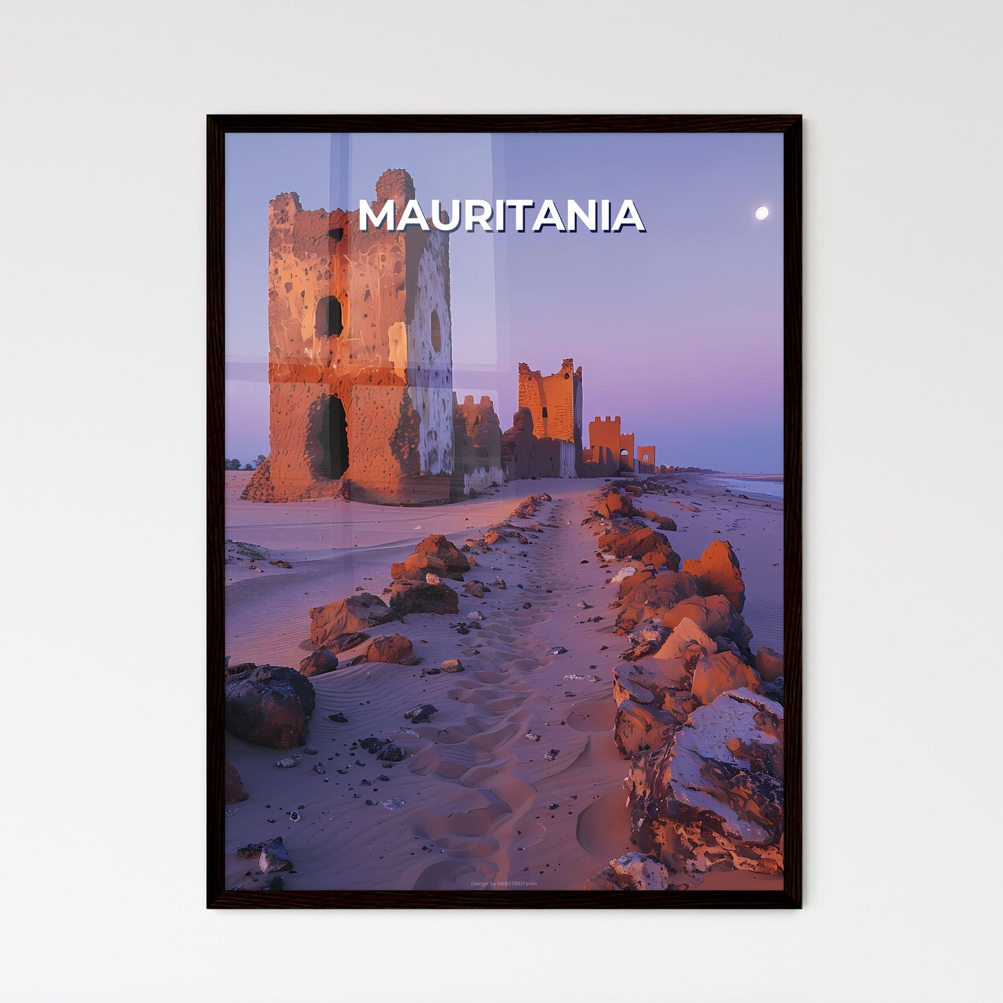 Mauritania, Africa | Vibrant Painting of Stone Building | Desert Art | Colorful Artwork