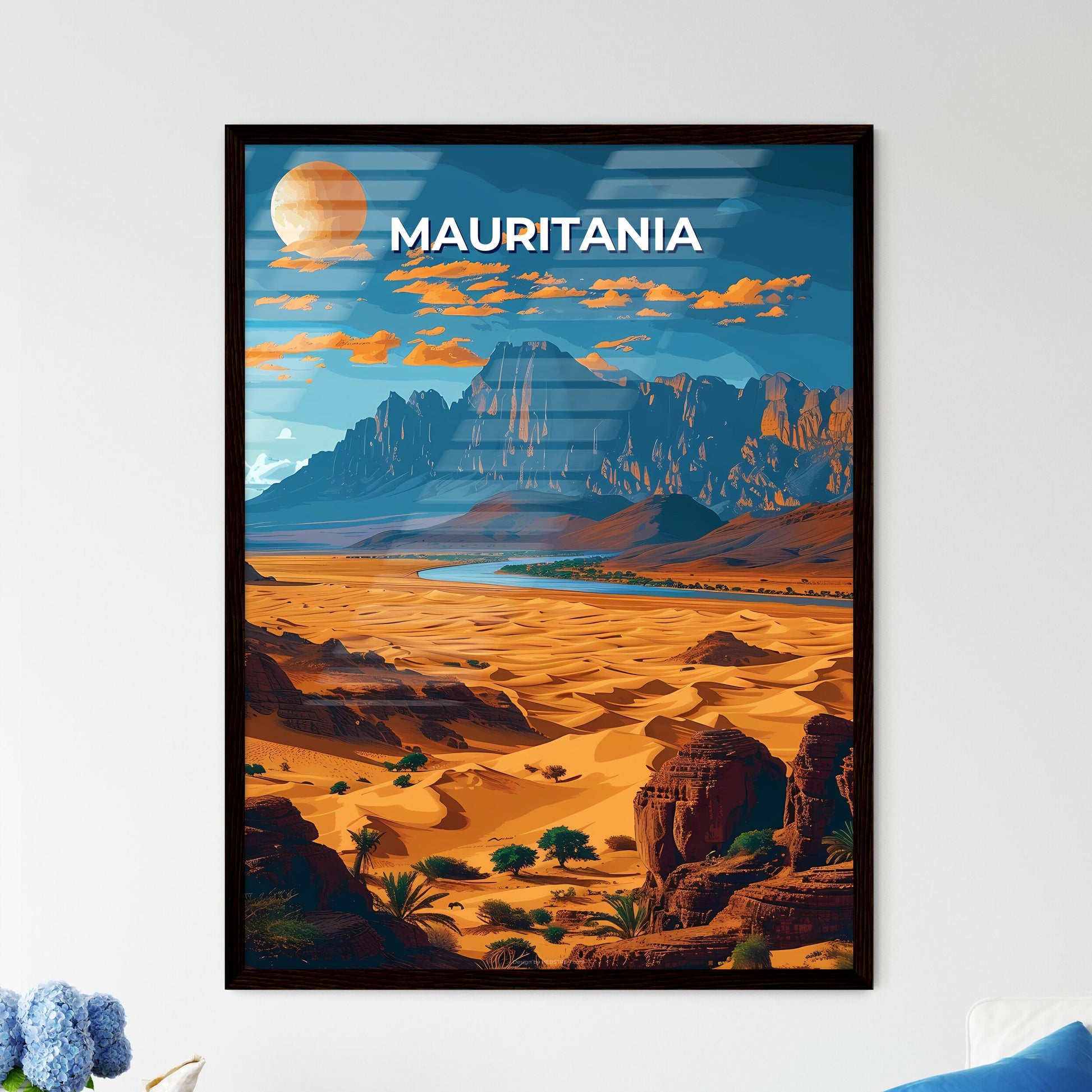 Mauritania Desert Landscape Mountains River Art Painting Africa Vibrant Scenic