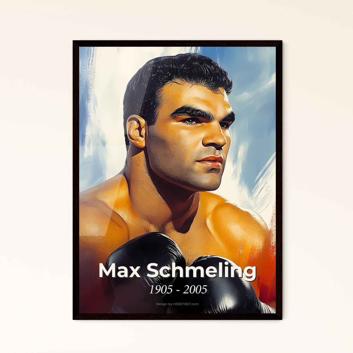 Portrait of Max Schmeling, 1905 - 2005. Impressionistic painting of a man wearing boxing gloves.