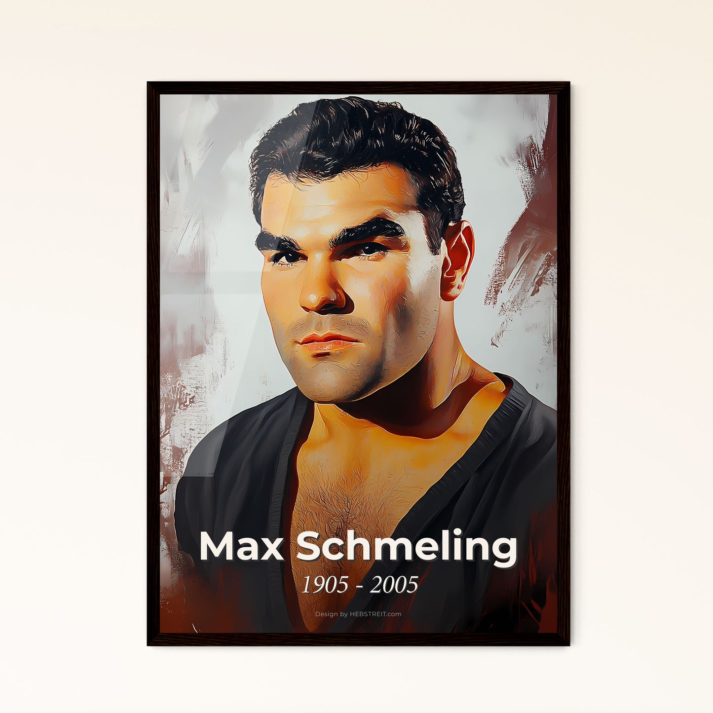 Portrait of Max Schmeling, 1905 - 2005. Impressionistic painting of a man in a black shirt.