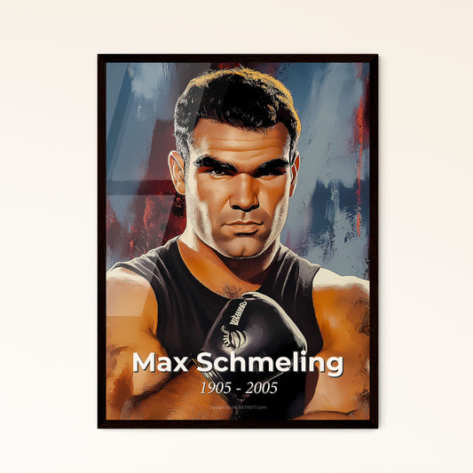 Portrait of Max Schmeling, 1905 - 2005. Impressionistic painting of a man with boxing gloves.