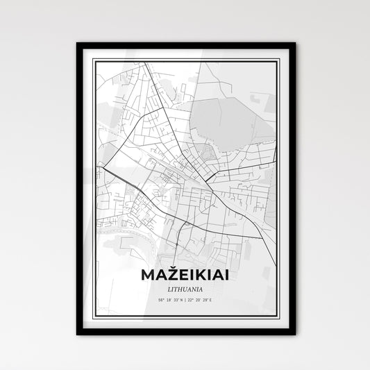 Mažeikiai Lithuania - Scandinavian Style City Map for Modern Home Decor