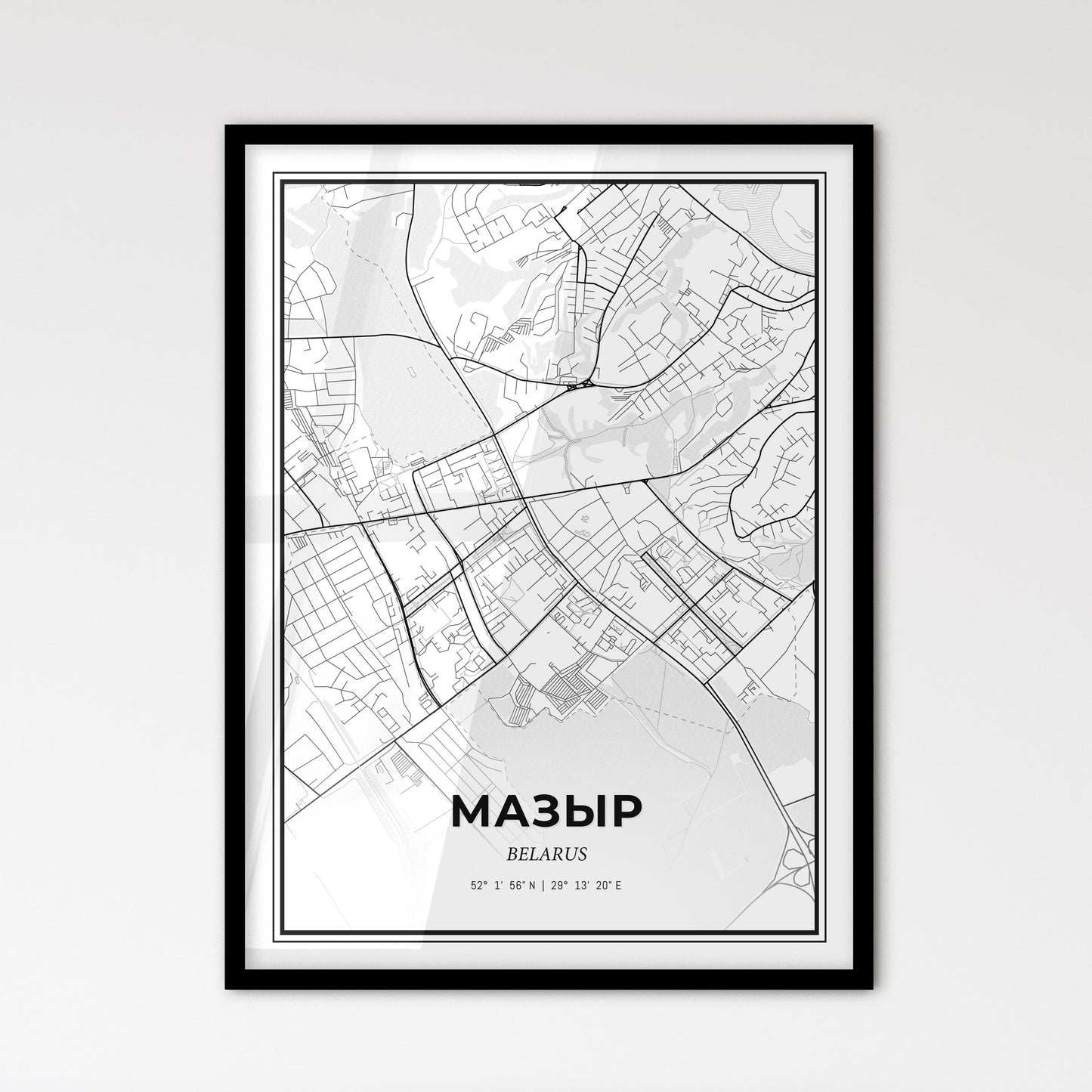 Mazyr Belarus - Scandinavian Style City Map for Modern Home Decor