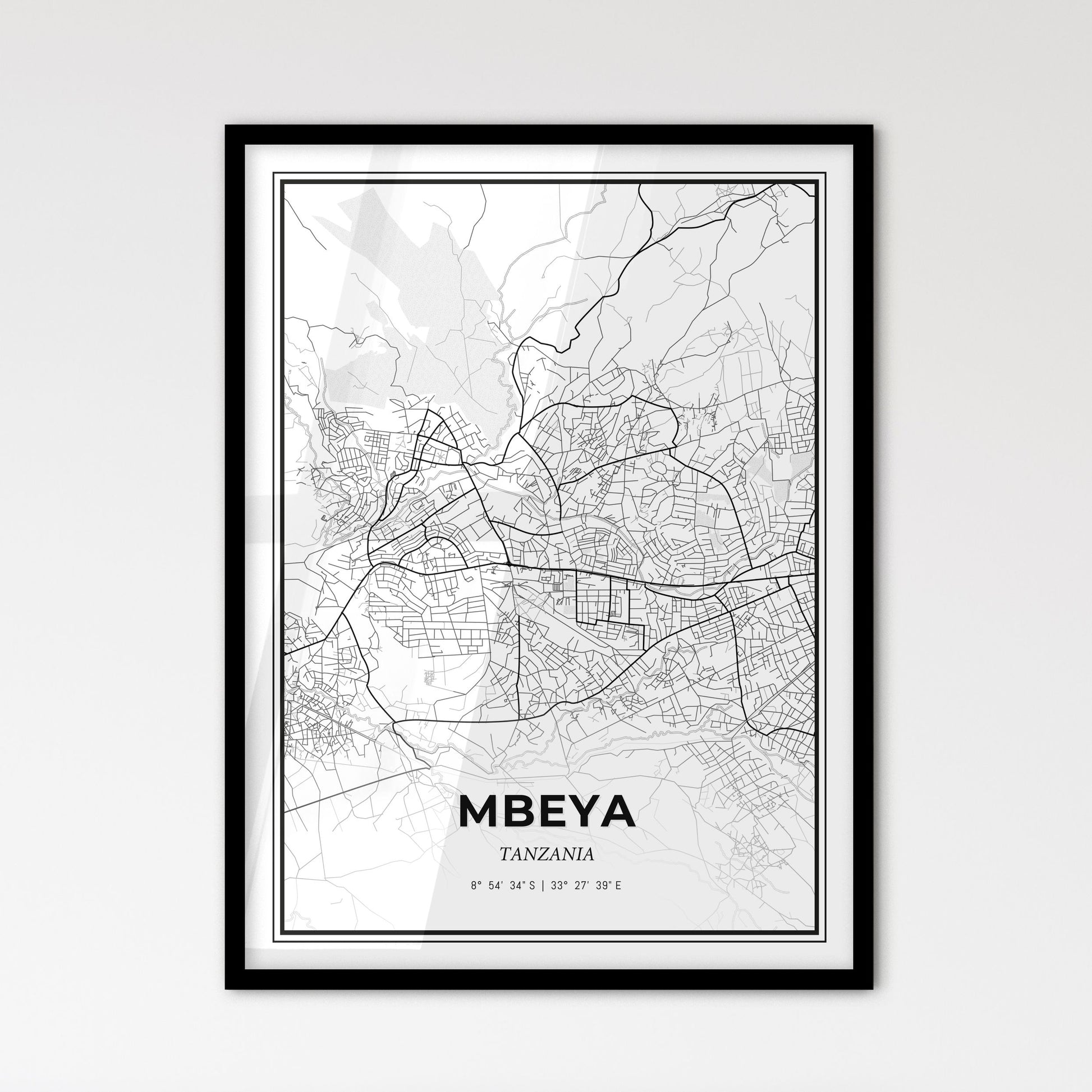 Mbeya Tanzania - Scandinavian Style City Map for Modern Home Decor