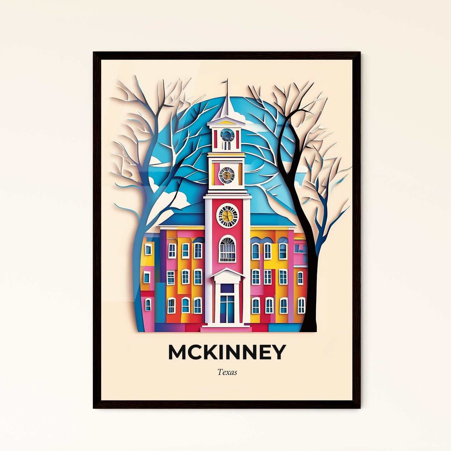 Vivid McKinney, Texas - a building with a clock tower and a tree