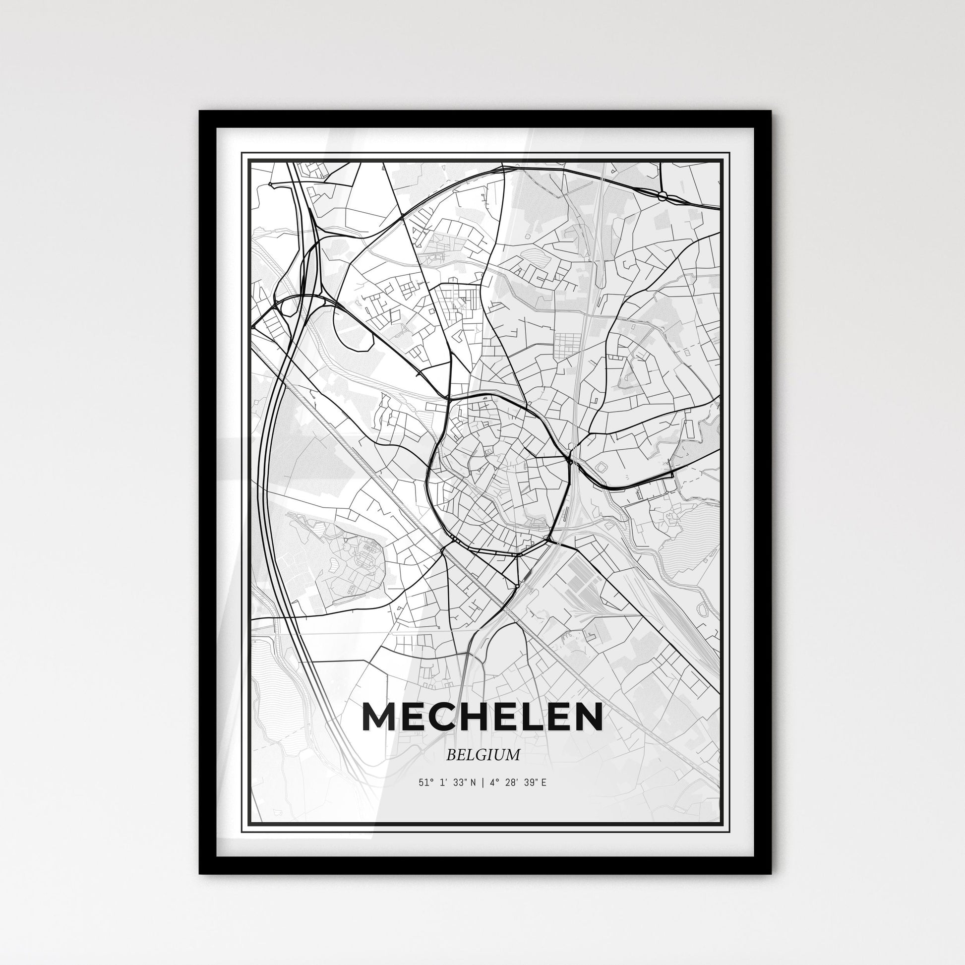 Mechelen  Belgium - Scandinavian Style City Map for Modern Home Decor