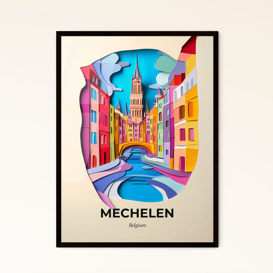 Vivid Mechelen , Belgium - a paper cut of a city with a bridge