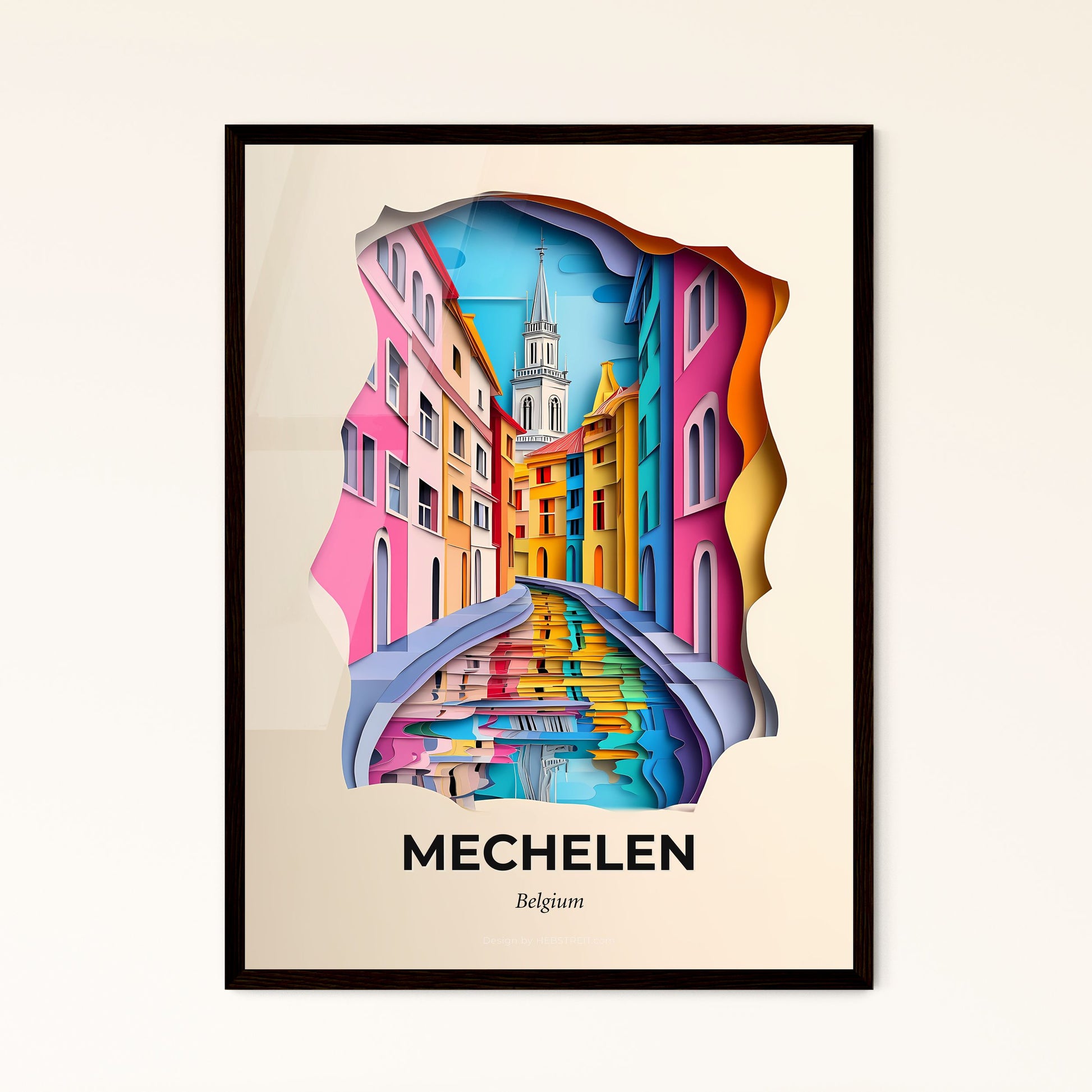 Vivid Mechelen , Belgium - a paper cut of a city with a bridge